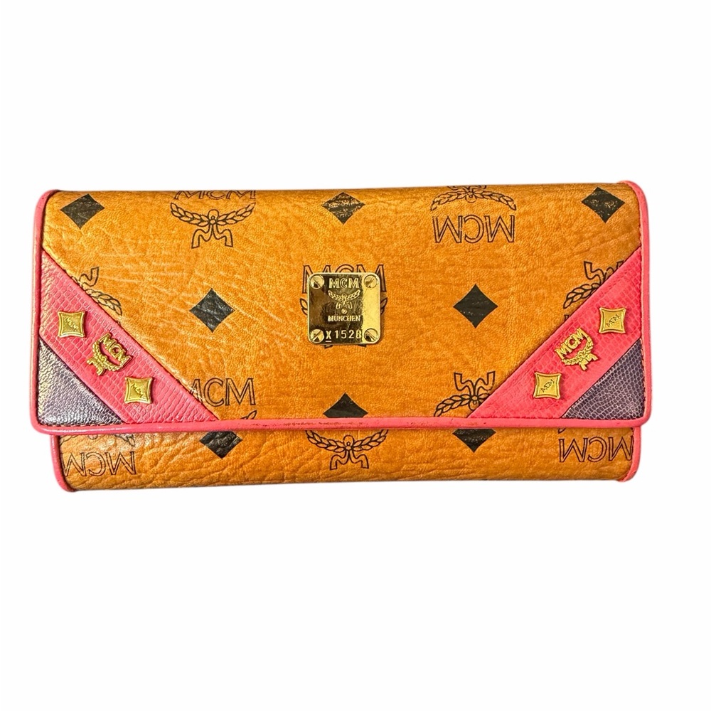 MCM Cognac Visetos Long Trifold Wallet w/Unbranded Crossbody Chain Insert (A412) - Picture 4 of 14